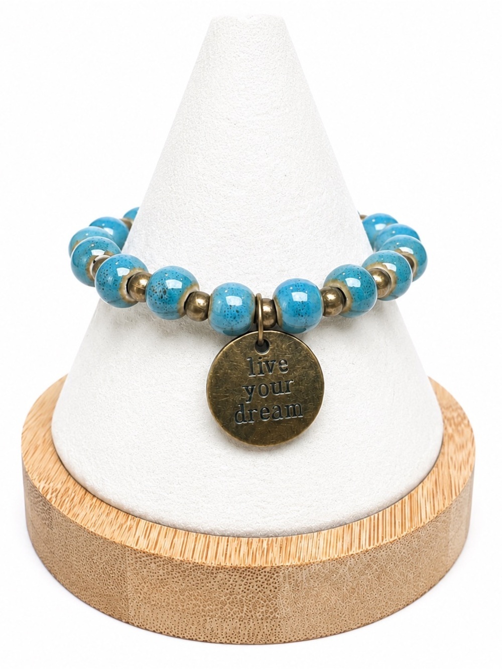 Live Your Dream Turquoise Beaded Stretch Bracelet Inspirational Charm Boho Gift